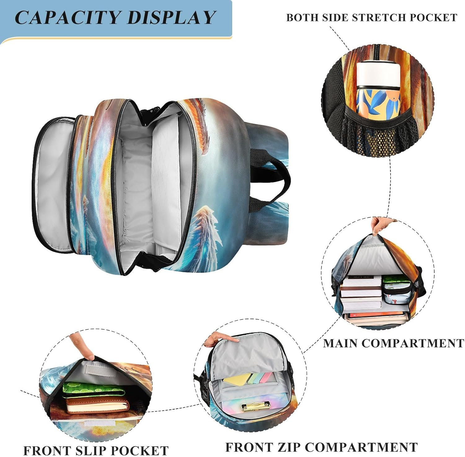RPLIFE Pineapple Man Bookbag Kids, Boys Elementary School Backpack, Kids Large Backpack - Basketball On Fire image number 7