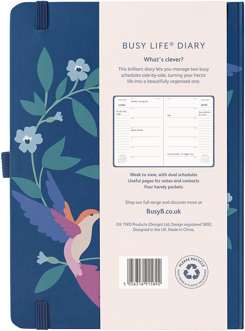 Busy B A5 2026 Diary - Busy Life Weekly Planner Journal &ndash; Life Diary for Students, Teachers, Work & More with Dual Schedules, Year Calendar, Pen Loop, Pockets & Elastic Closure Band - Birds Print image number 5