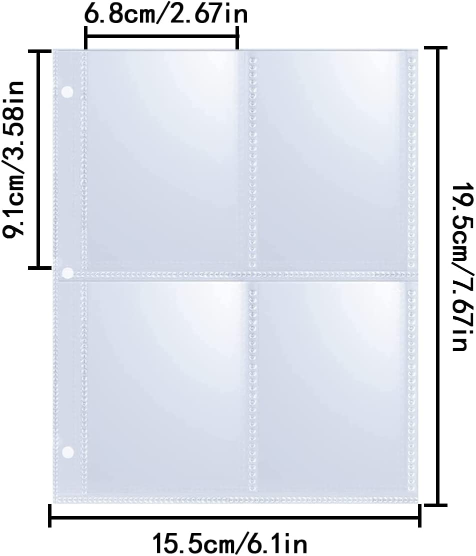 Pockets Binder Card Sleeves, 30 Pcs Double Sided 4 Pocket Trading Card Sleeves Pages for 3 Ring Binder, Clear Flexible Card Page Sleeves