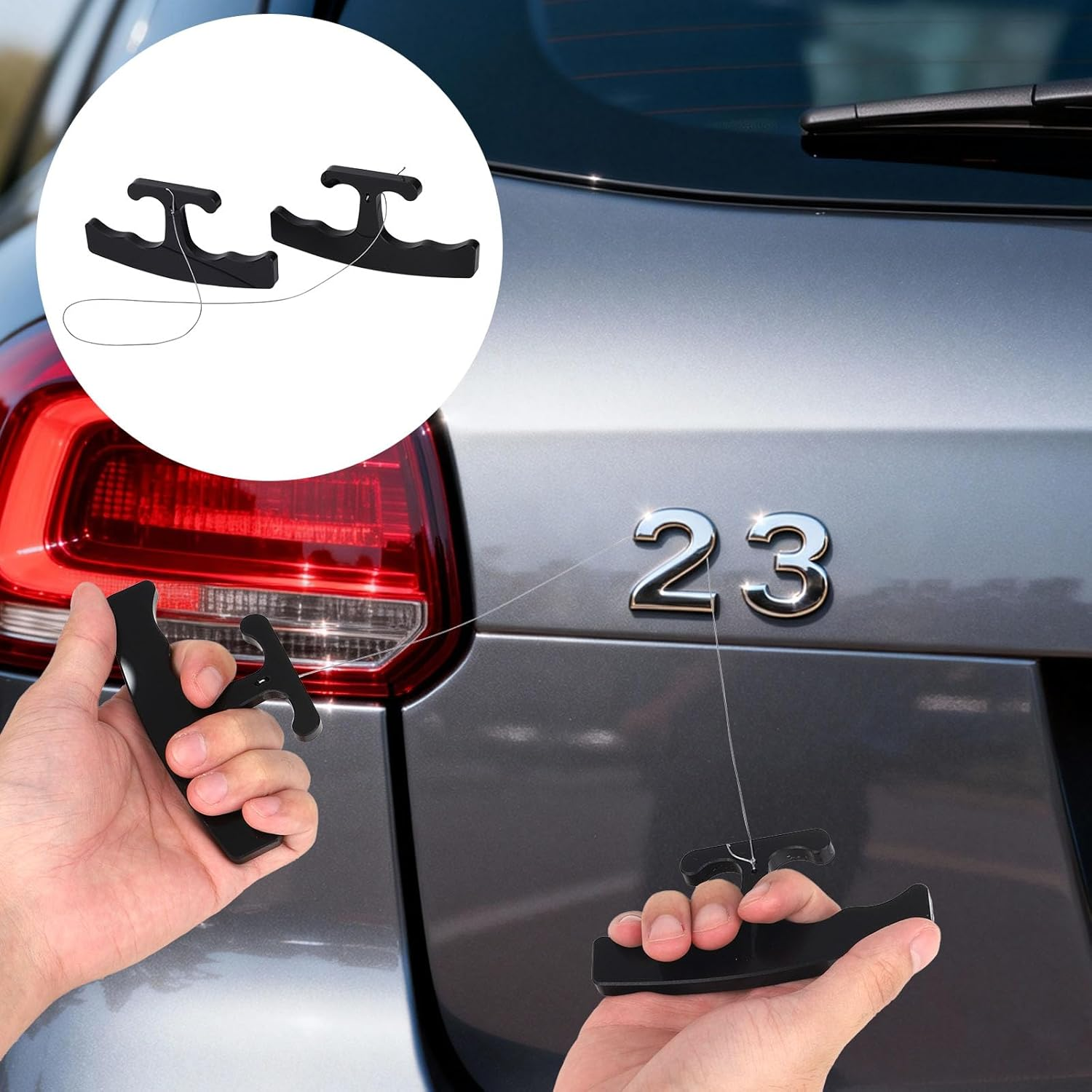 Car Emblem Removal Tool Wrap Tools, Plate Line Badge Remover with Spare Nylon Line Ergonomic Handle Debadge Tool for Vehicle Logos Nameplates Paste Signs (Black) image number 3