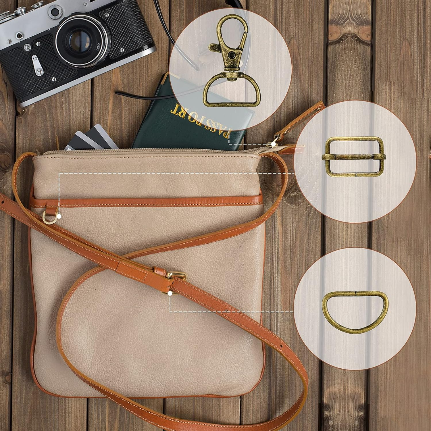 56 Pieces D Rings for Purse Bag Hardware Purse Hardware for Bag Making Buckles Craft (Bronze,25 Mm) image number 6