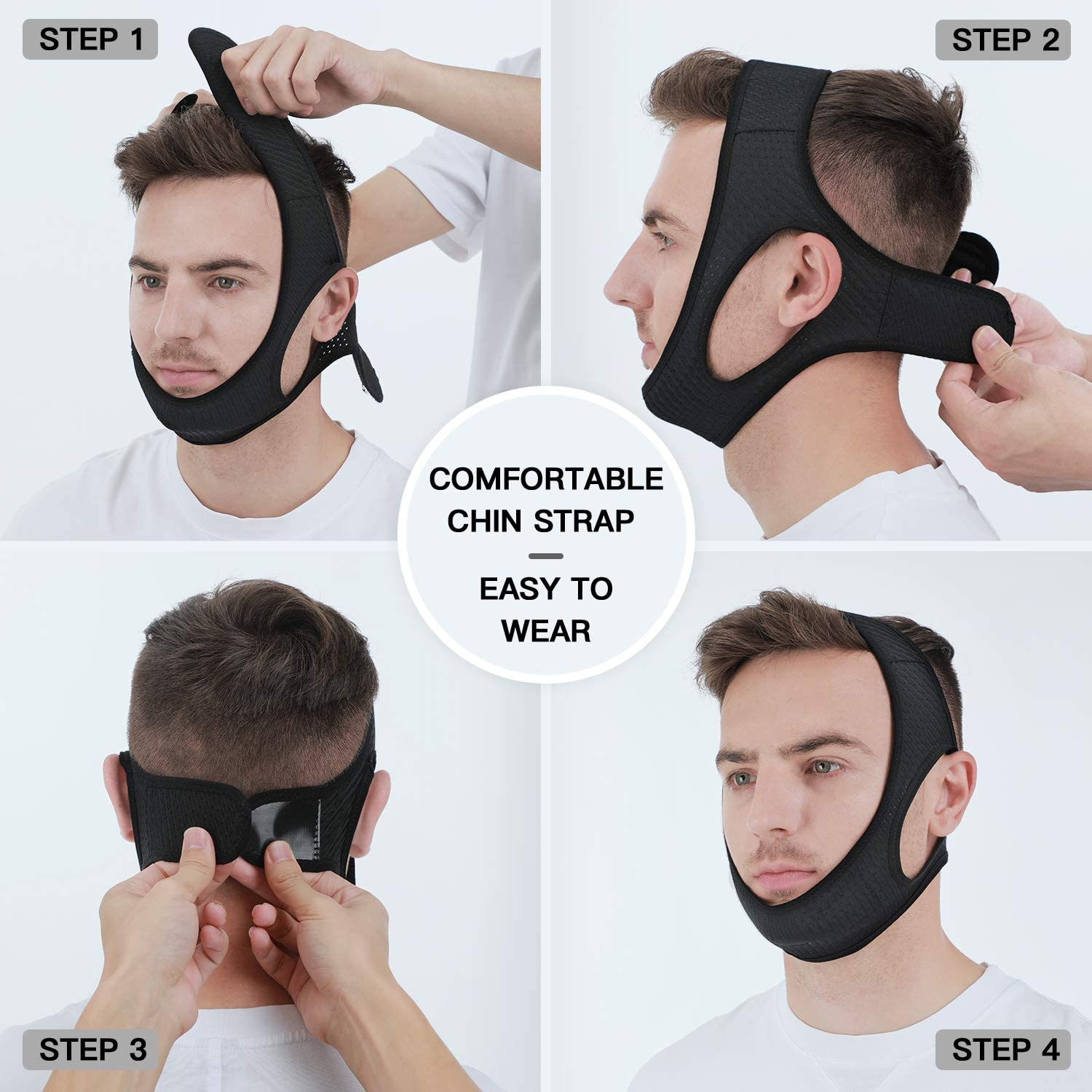 Anti Snore Chin Strap [Upgraded 2021], Vosaro Snore Solution anti Snoring Devices Effective Stop Snoring Chin Strap, Adjustable and Breathable Stop Snoring Sleep Aid for Men Women, Black