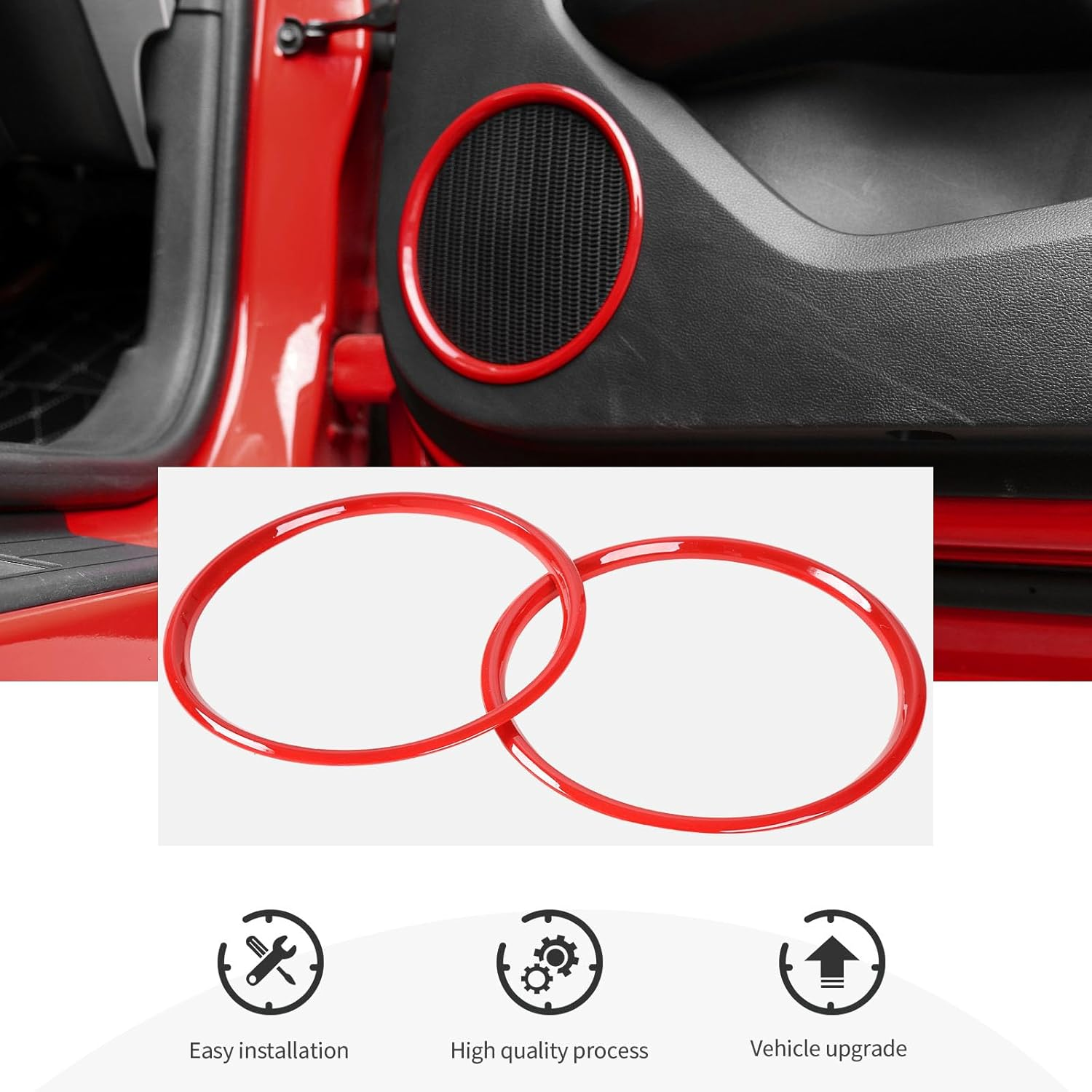 Cherocar Fit for Ford Mustang Interior Accessories, Front Door Speaker Ring Cover Accessories, Door Speaker Ring Trim Cover for Ford Mustang 2015 2016 2017 2018 2019 2020 2021 2022 2023 2024 2025+ image number 2