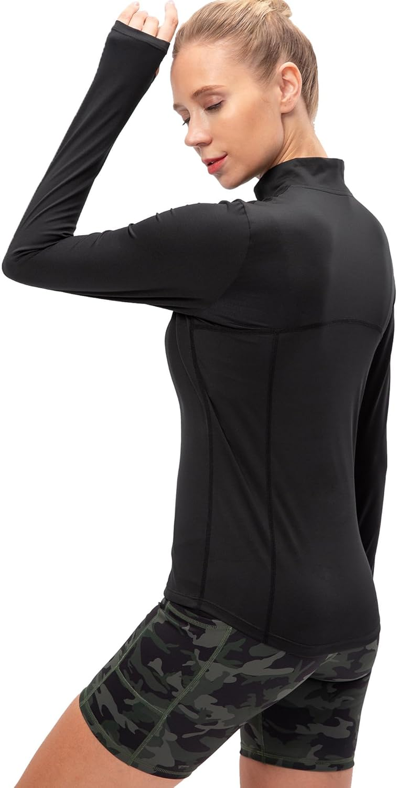 Womens Long Sleeve Running Workout Top 1/4 Zip Pullover Sports Shirts Quick Dry Gym Athletic Shirt with Thumb Hole image number 4