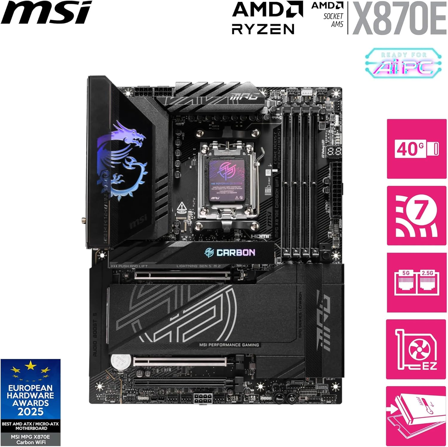 MSI AM5 ATX MPG X870E CARBON WIFI DDR5 Motherboard image number 3