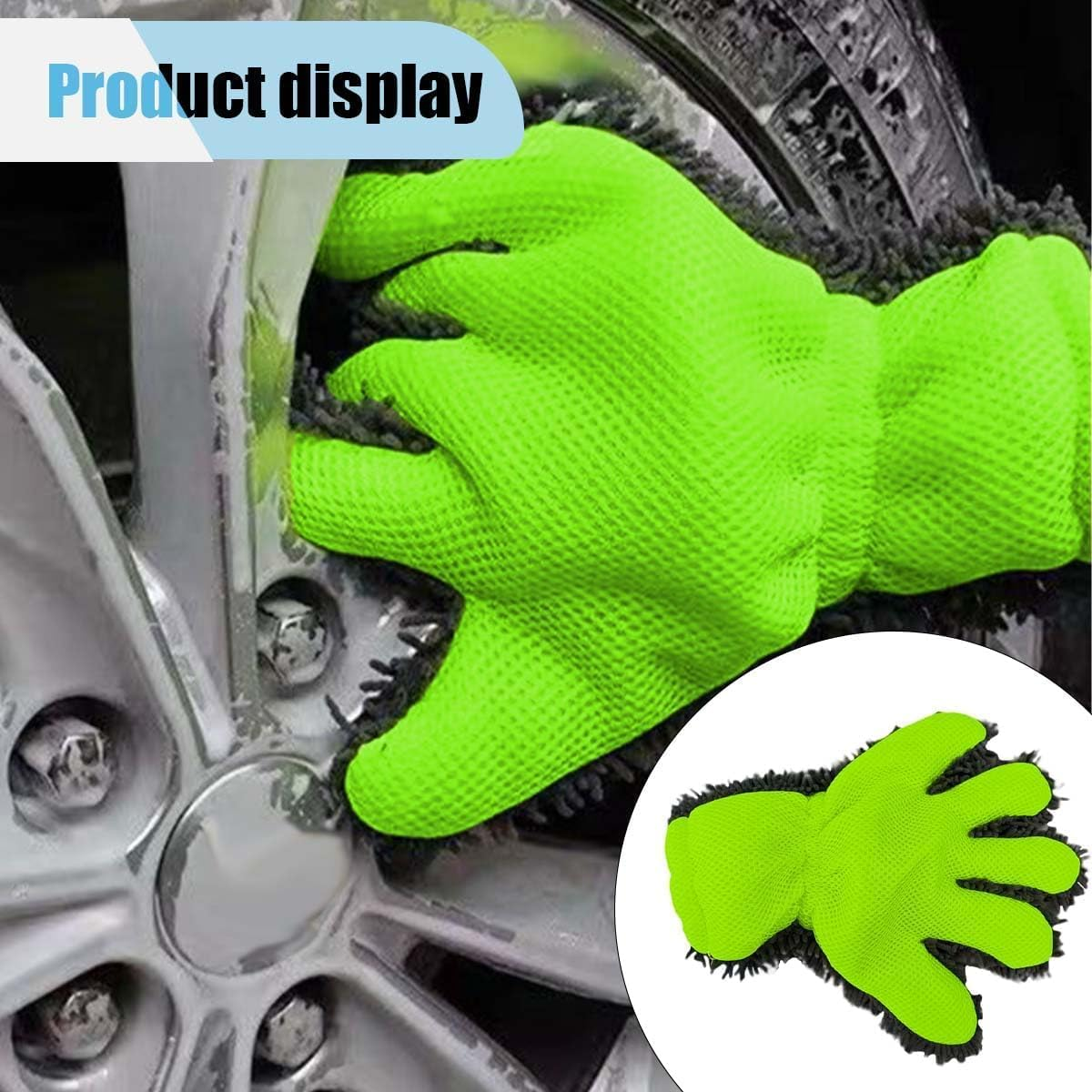 Car Wash Mitt, Double Sided Microfiber Wash Mitt, Anti-Scratch 5-Finger Dusting Glove for Car Interior Exterior Washing, Auto Detailing Cleaning Glove (Green, One Size) image number 2
