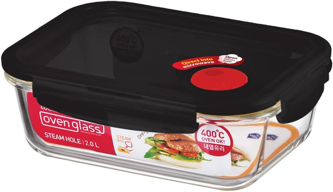 LOCK & LOCK Glass Food Storage Container Microwavable &ndash; Oven Glass &ndash; Casserole Dish Square with Lid for Oven, Microwave & Freezing, 2 Litres