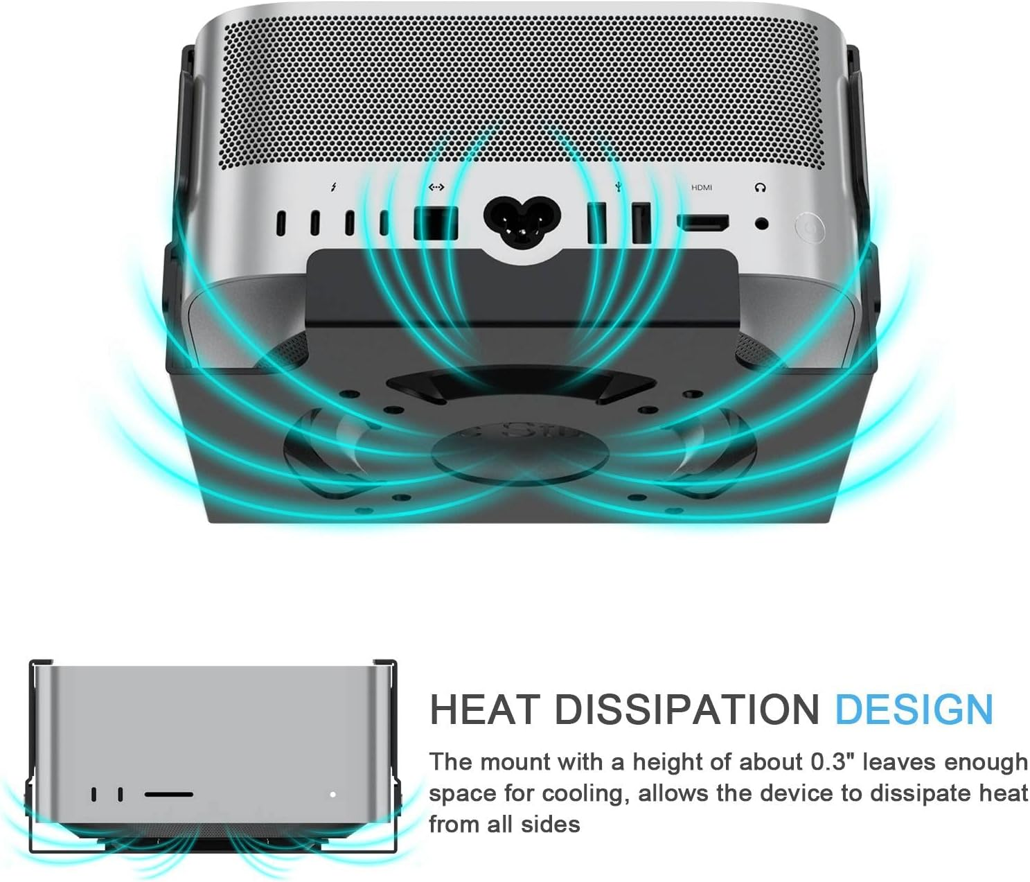 Mac Studio Mount, JEMACHE Heat Dissipation Anti-Scratch Aluminum under Desk, Wall Mount for Mac Studio M4 M3 M2 M1 Max, Ultra (Black) image number 4