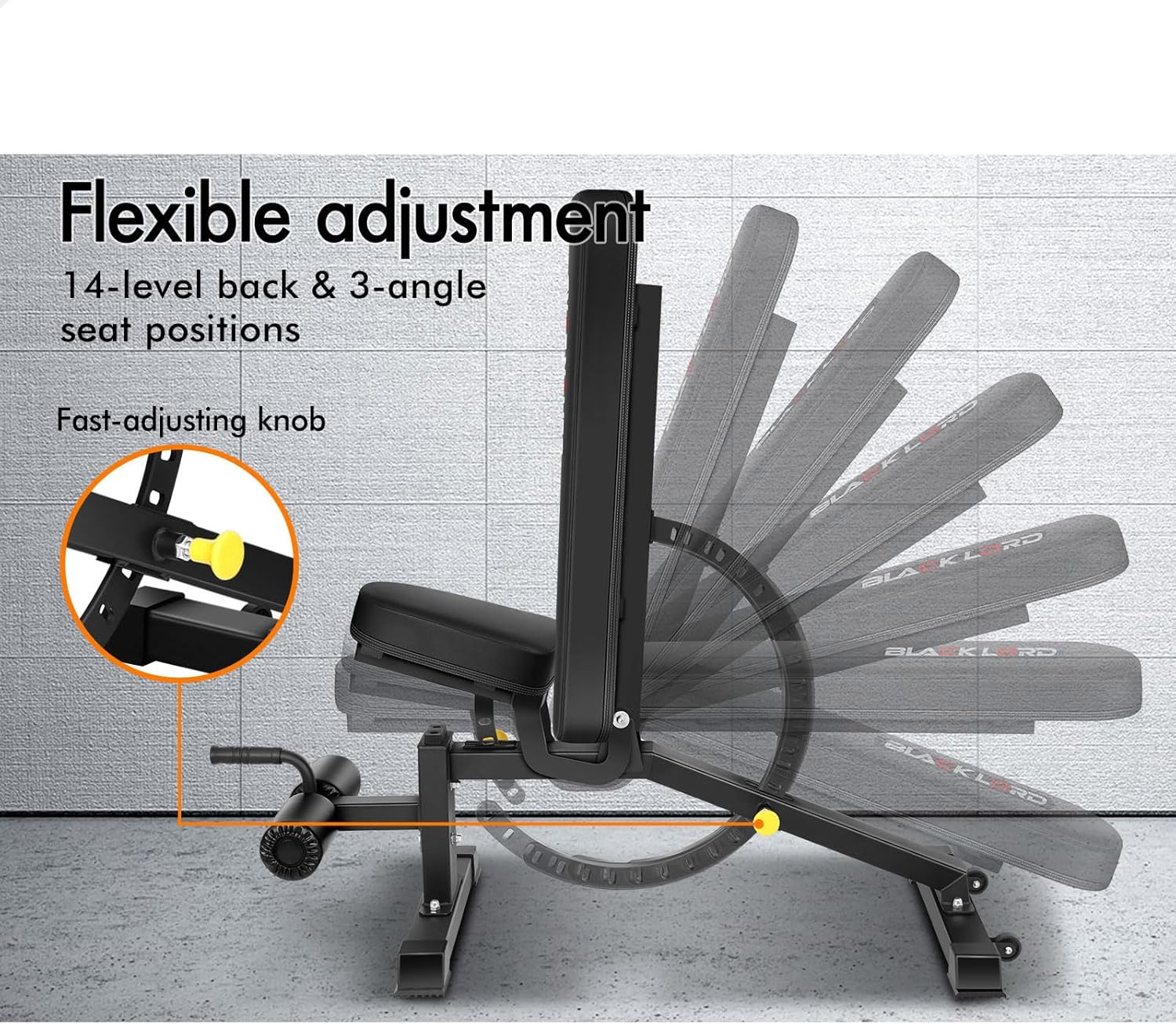 BLACK LORD Adjustable Commercial Weight Bench Press for Incline Decline Flat Exercise, Foldable FID Bench for Full Body Workout & Multi-Purpose Fitness Strength Training for Home Gym, 450Kg Capacity image number 1