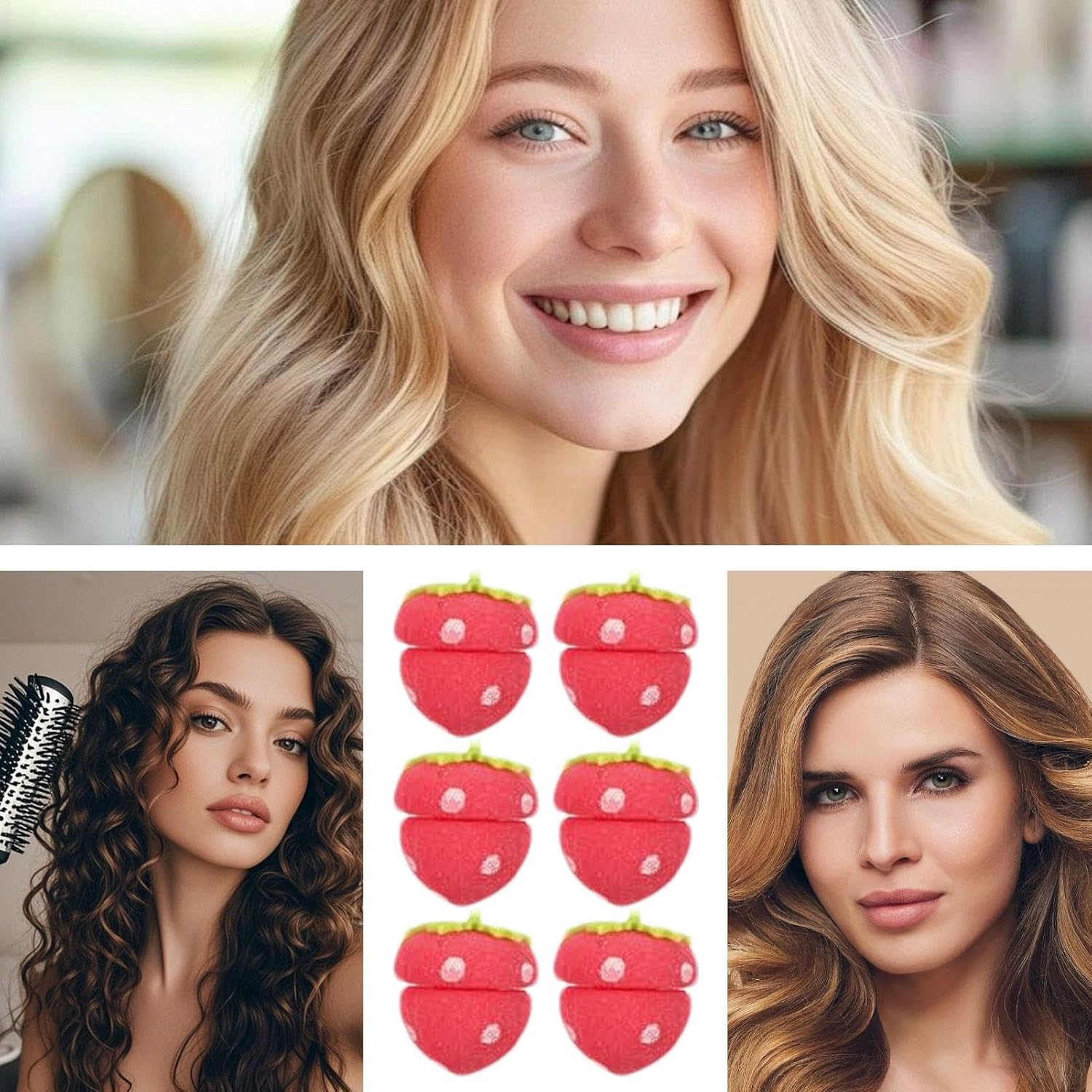 Strawberry Hair Curlers - Soft Hair Rollers, Hair Curl Tool, Night Curl Sponge, | Balle Lazy Sleep Curling Sponge, Curling Strawberry Shape Roller, Che image number 4