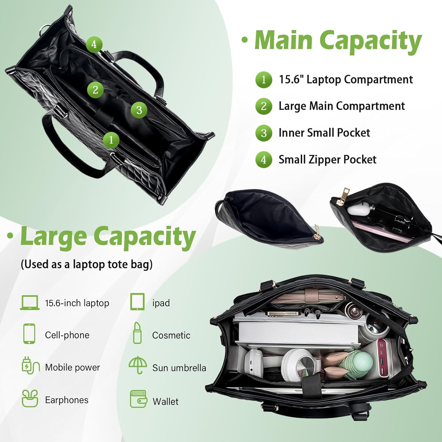 2 in 1 Tote Bag Lunch Bag Combo Comes with Wallet, Lunch Tote Bag, Lunch Bags, Large Capacity Computer Handba-G, Stylish Picnic Bags, Elegance Meets Functionality - Brown image number 3