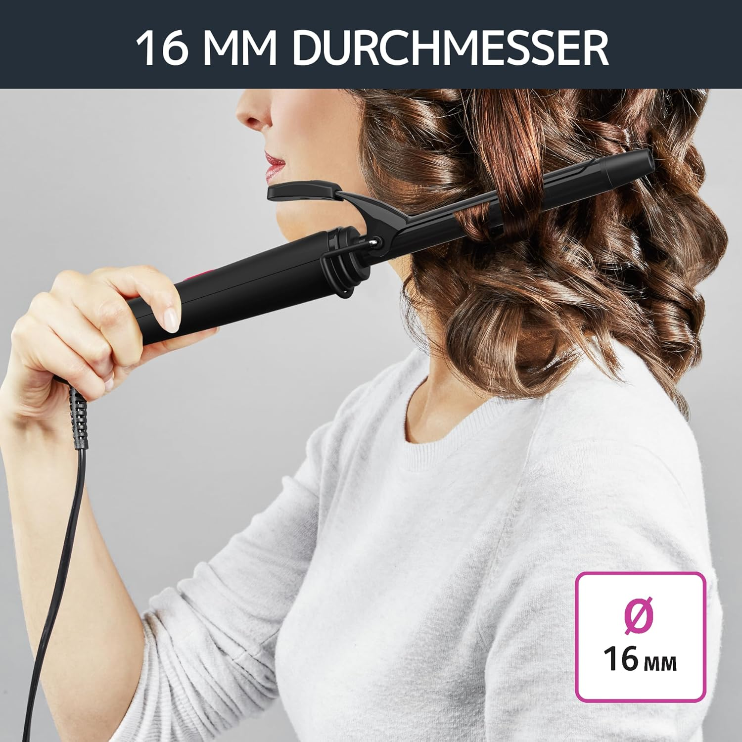 Rowenta CF2119 Curling Iron | 16Mm | Fixed Curls | Ceramic Coating | Soft Heat | Cool Tip | 360&deg; Rotating Cable | Safe Use | Black/Pink, Black/Red image number 2