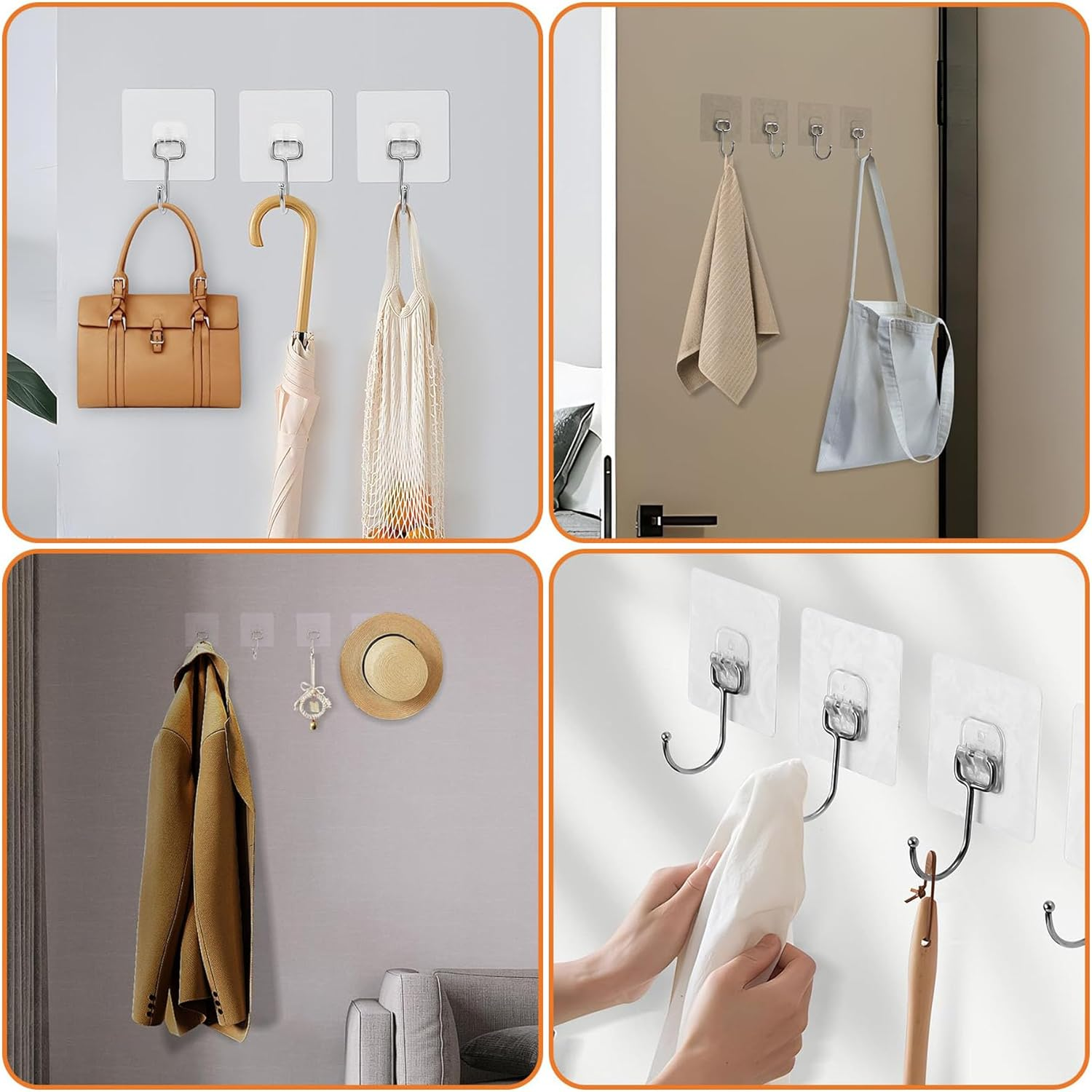 10 Pack Adhesive Wall Hooks for Hanging Heavy Duty 22 Lbs Hooks for Walls No Damage, Towel Sticky Clear Hooks, Waterproof, Home, Bathroom, Kitchen, Office, and Outdoor image number 6