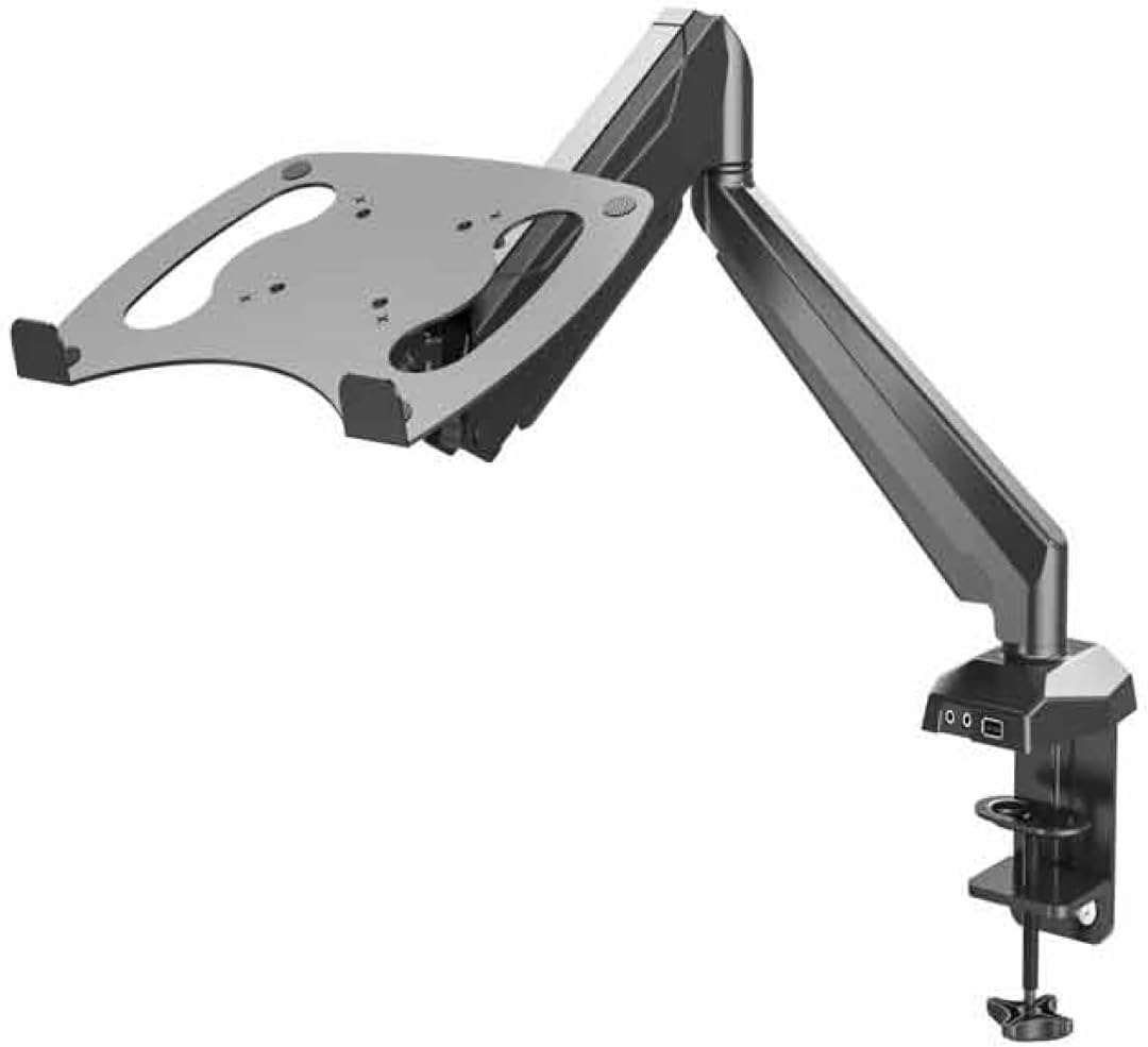 Acatana Single Computer Monitor Stand Arm Mount Desk with Laptop Tray Holder Adapter Bracket VESA 8Kg USB Audio Mic Ports Gas Spring Fits Laptops Notebooks image number 4