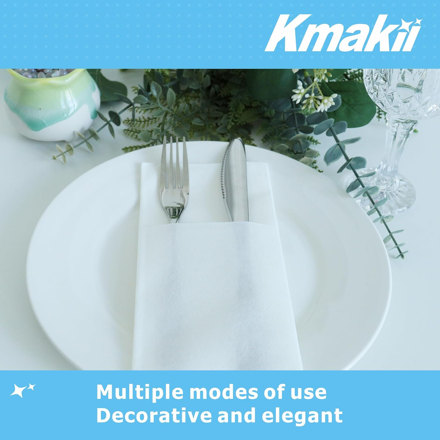 KMAKII Disposable Napkins,Pocket Napkins,White Paper Napkins,Linen Feel White Napkins,40&times;40Cm,100 Count,White