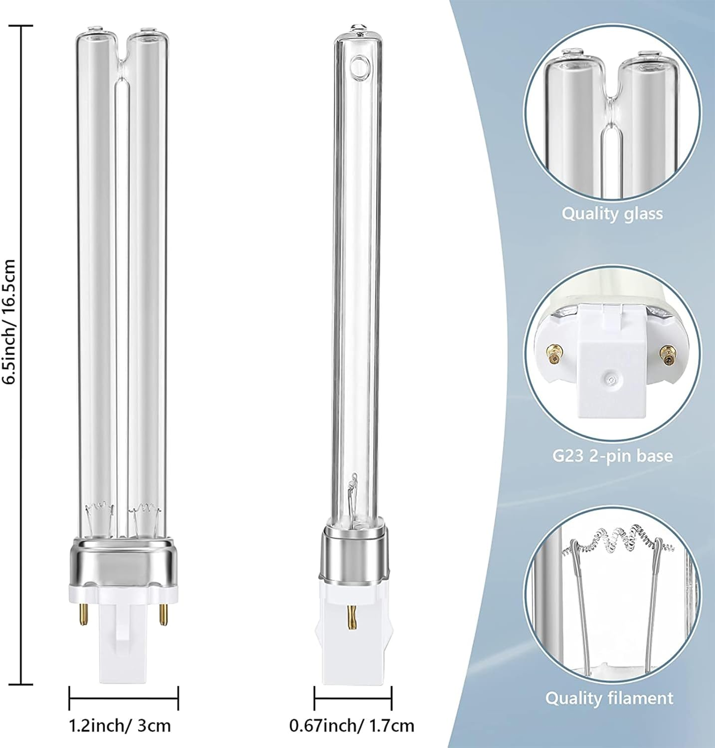 1 Pack UV Aquarium Light Bulbs 9W Lamp Base Fish Tank LED H-Shape Tube G23/2G7 2 Pin Base UV Purifier Bulbs Pond Lights Replacement Light Bulb for Water Air Purification or Aquarium Fish Tank image number 4
