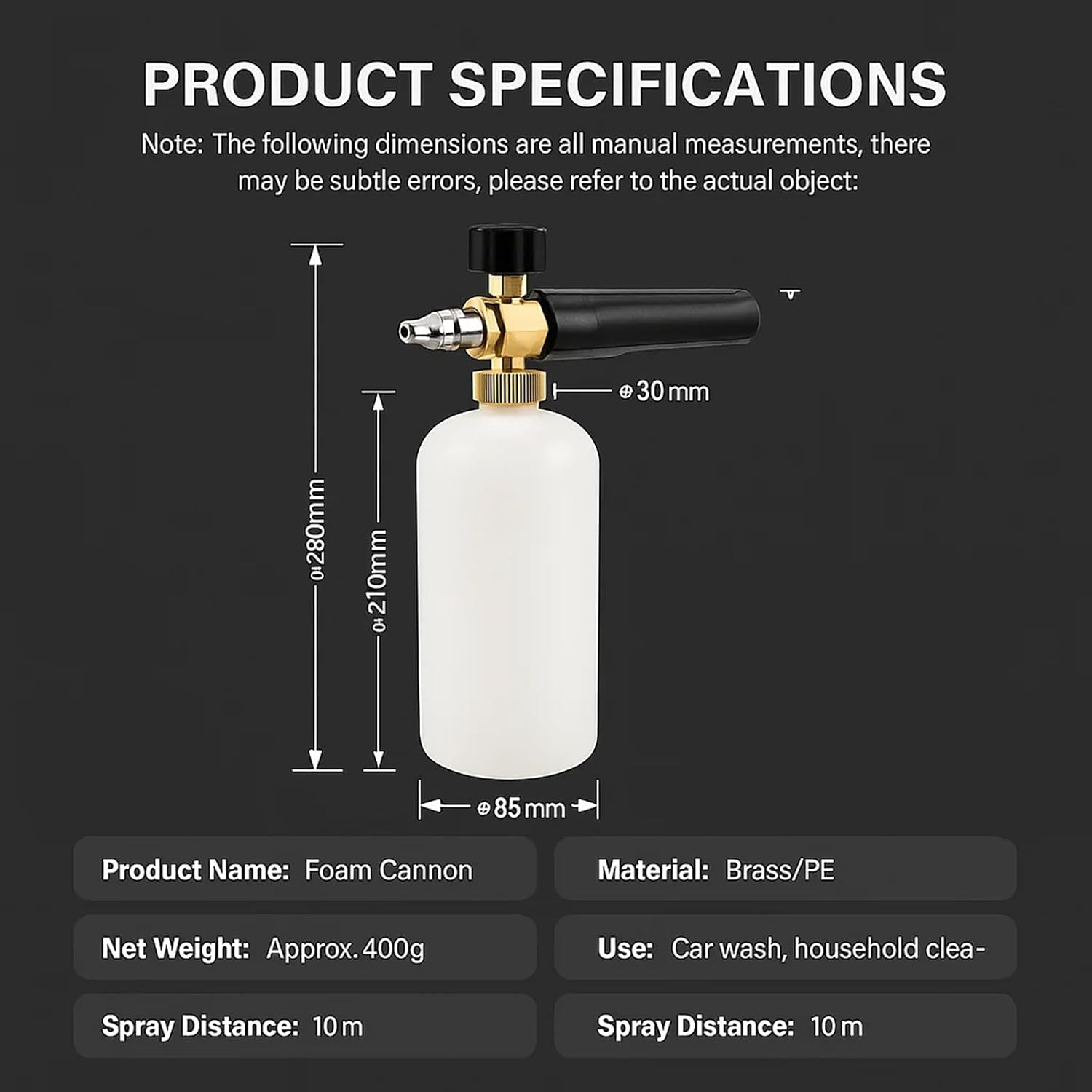 Car Wash Foam Sprayer, Adjustable Foam Cannon with 360&deg; Rotating Nozzle, Quick-Connect & Soap Dial for Thick Suds, Cars, Windows, Roof Cleaning, 1L image number 4