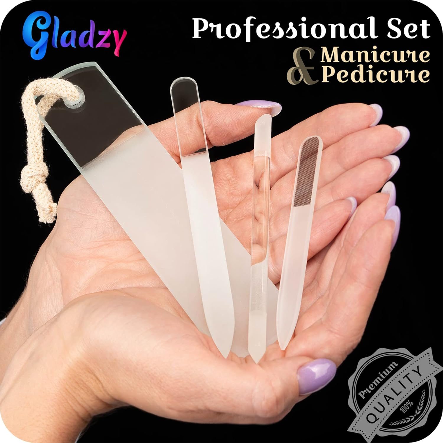 Genuine Czech Glass Nail File Set - Multifunctional Shiner, Callus Remover Foot Rasp, Precision Filing Cuticle Pusher, Manicure & Pedicure, Professional Nail Care, Wet & Dry Use, EU Quality image number 4