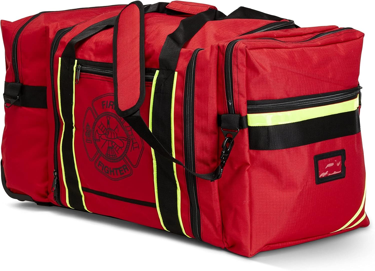 Line2Design Wheeled Firefighter Jumbo Turnout Gear Bag with Reflective Trim, Front Pocket and Maltese Cross Logo - Red image number 6