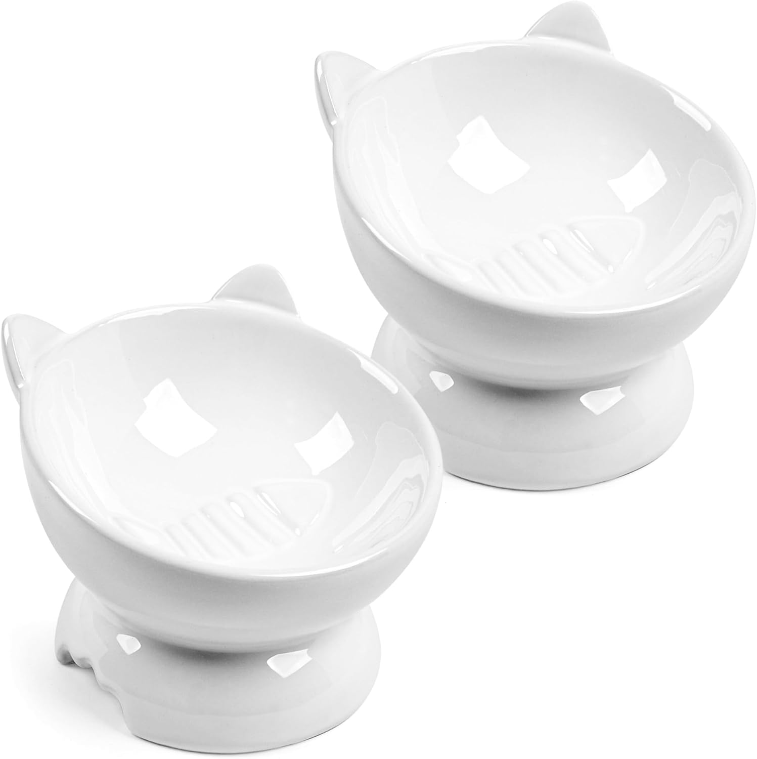 Ceramic Cat Feeding Bowl, Pack of 2 Cat Bowls, Ceramic Raised Cervical Protection, Cat Bowl, Cat Whiskers Allergies, Feeding Bowl Cat Raised image number 3