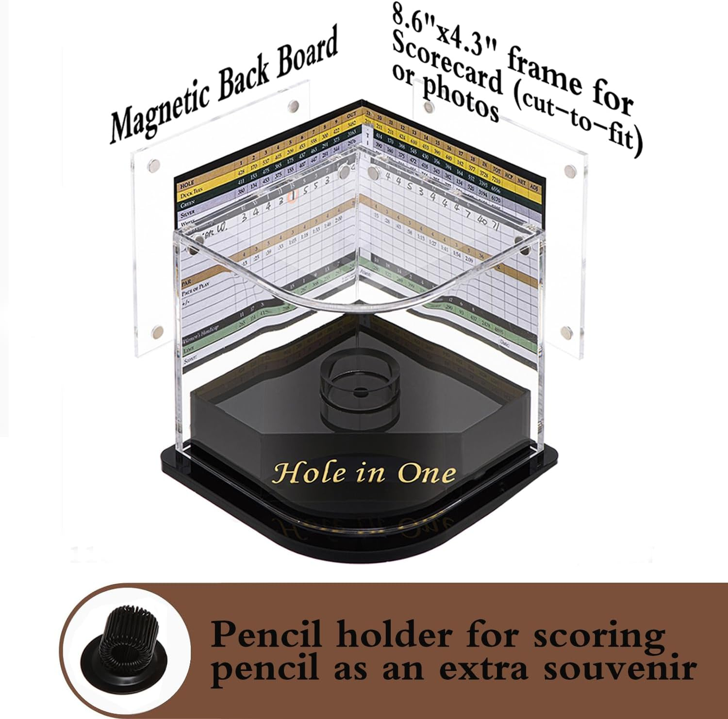 Hole-In-One Golf Ball Display Case W/ 2X Background Frames & Pencil Holder|3-In-1 Golf Ball Holder & Memorabilia Storage Box|Adhesives Included image number 2