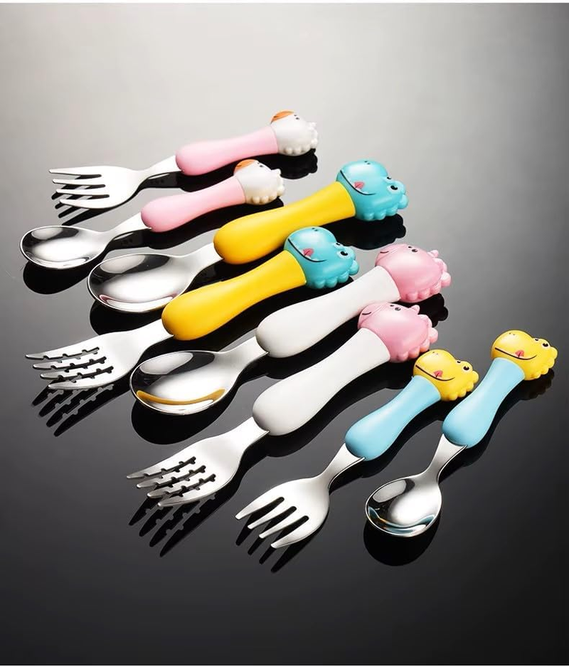 Cute Dinosaur Kids Cutlery Travel Set &ndash; Portable Cutlery for Toddlers & Children with Case (Pink, Spoon+Fork)