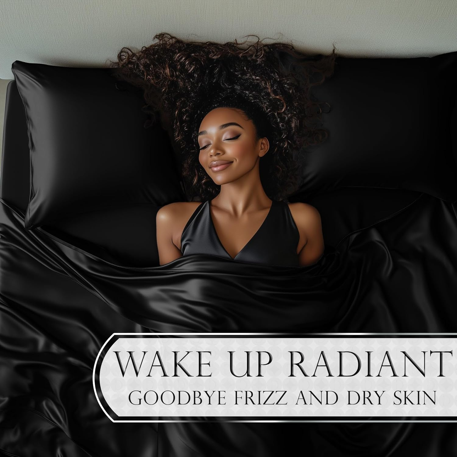 DECOLURE Satin Sheets, Silky Satin Sheet Set, Satin Bed Sheets Queen Set, (Queen Size) Black image number 6