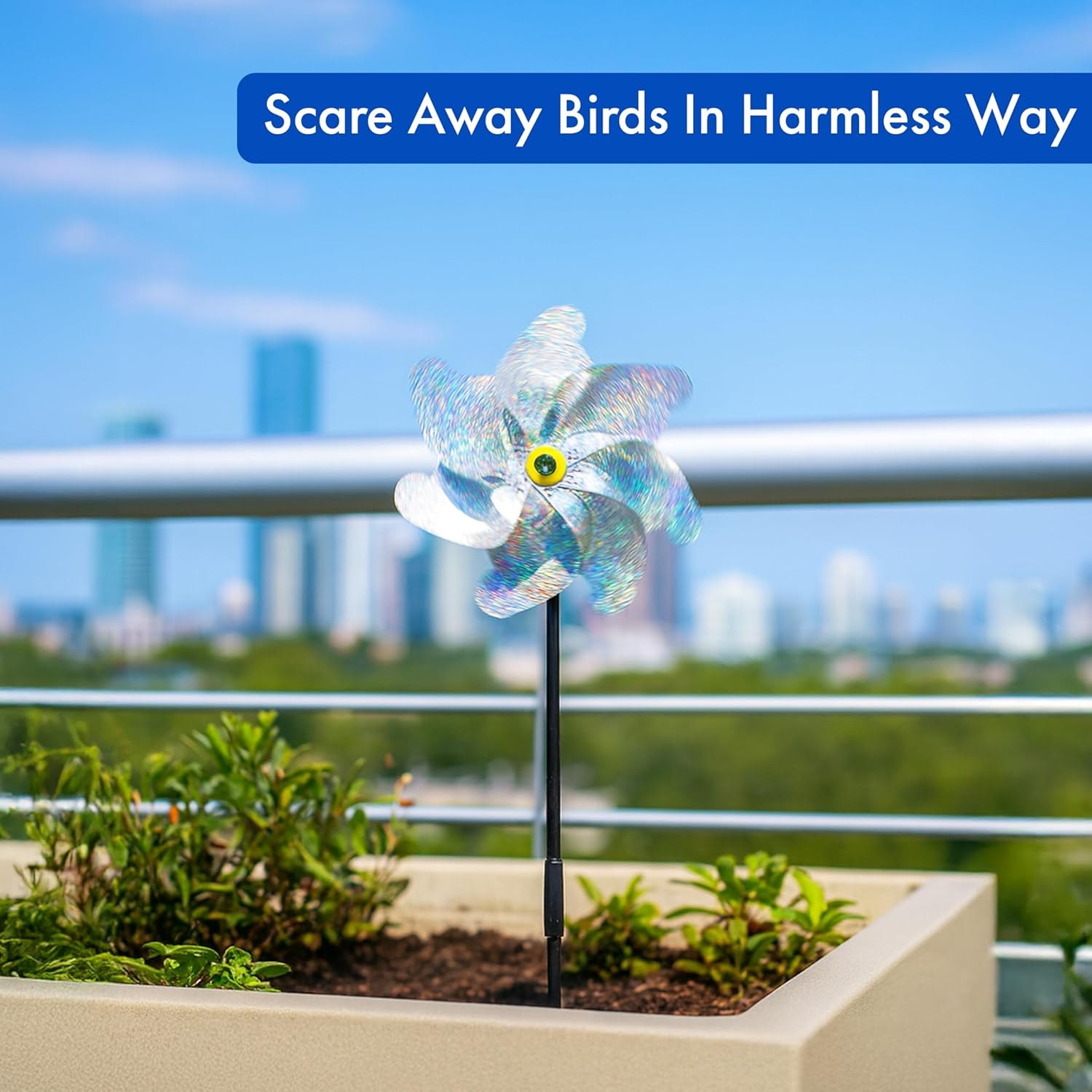 Bird Blinder Repellent Pinwheels - Sparkly Holographic Pin Wheel Spinners Scare off Birds and Pests (Set of 8) image number 6