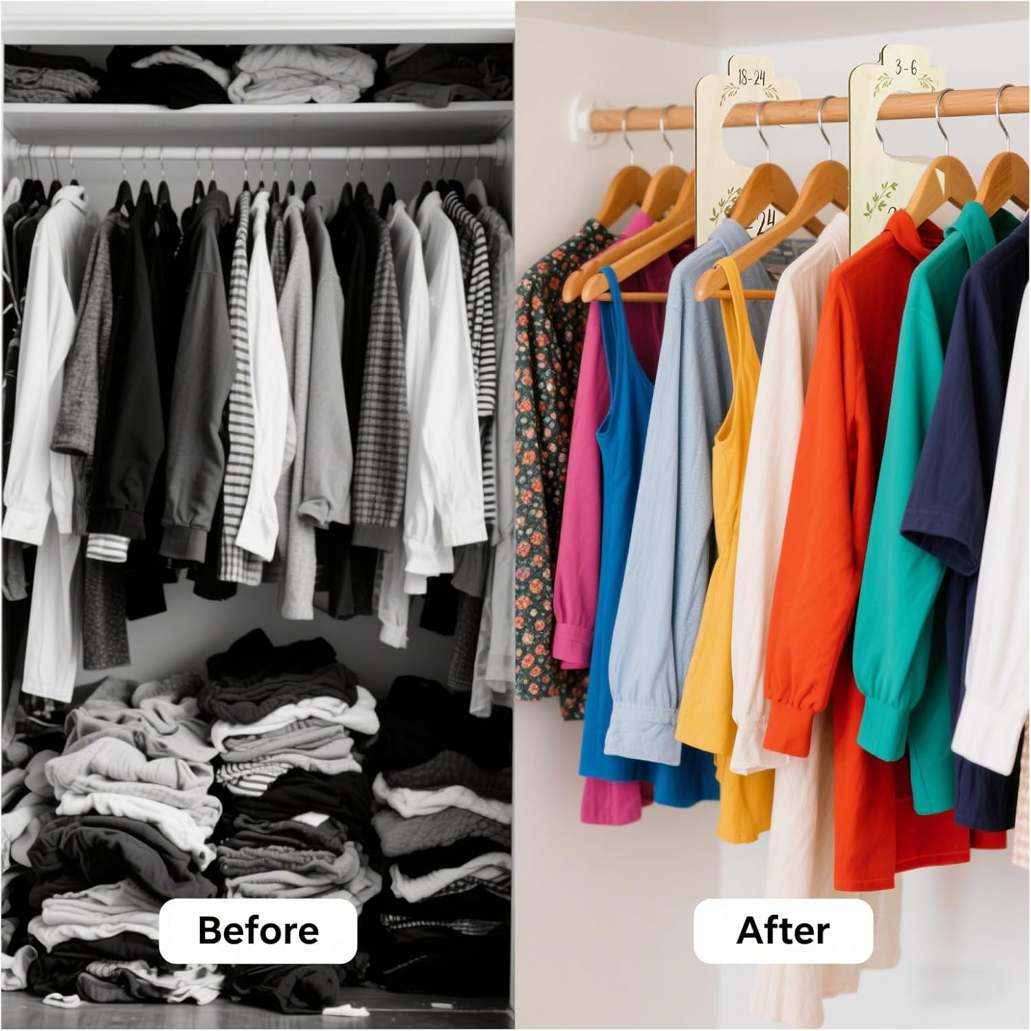 7PCS Baby Wardrobe Partition Wooden Single-Sided Clothes Storage Rack Clothes Hanger Baby Room Decoration Wooden Hanger Suitable for Newborns 24 Months Old Babies image number 3