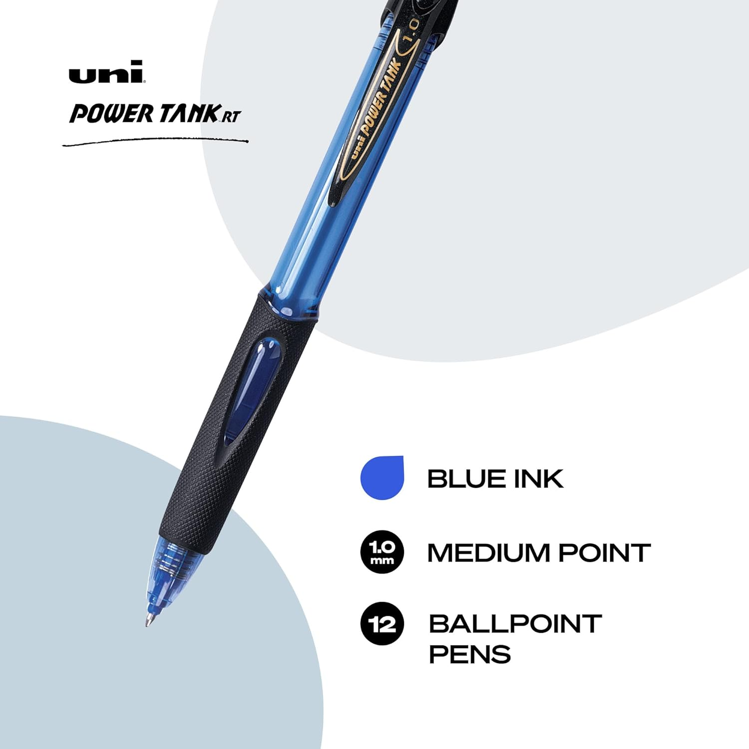 Uni-Ball Power Tank Retractable Ballpoint Pens Medium Point, 1.0Mm, Blue, 12 Pack image number 2