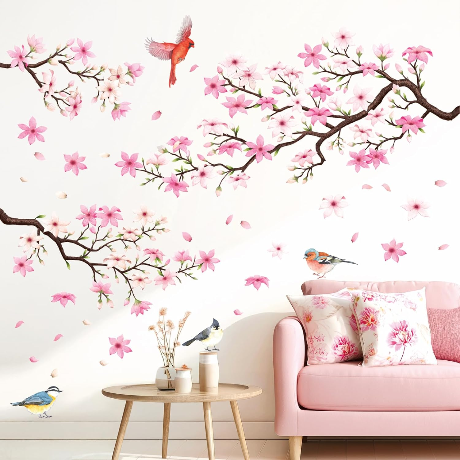 DECOWALL SG2-2305 Pink Cherry Blossom Branch Wall Stickers Flower Birds Wall Decals Bedroom Living Room TV DIY Wall Home D&eacute;cor image number 2