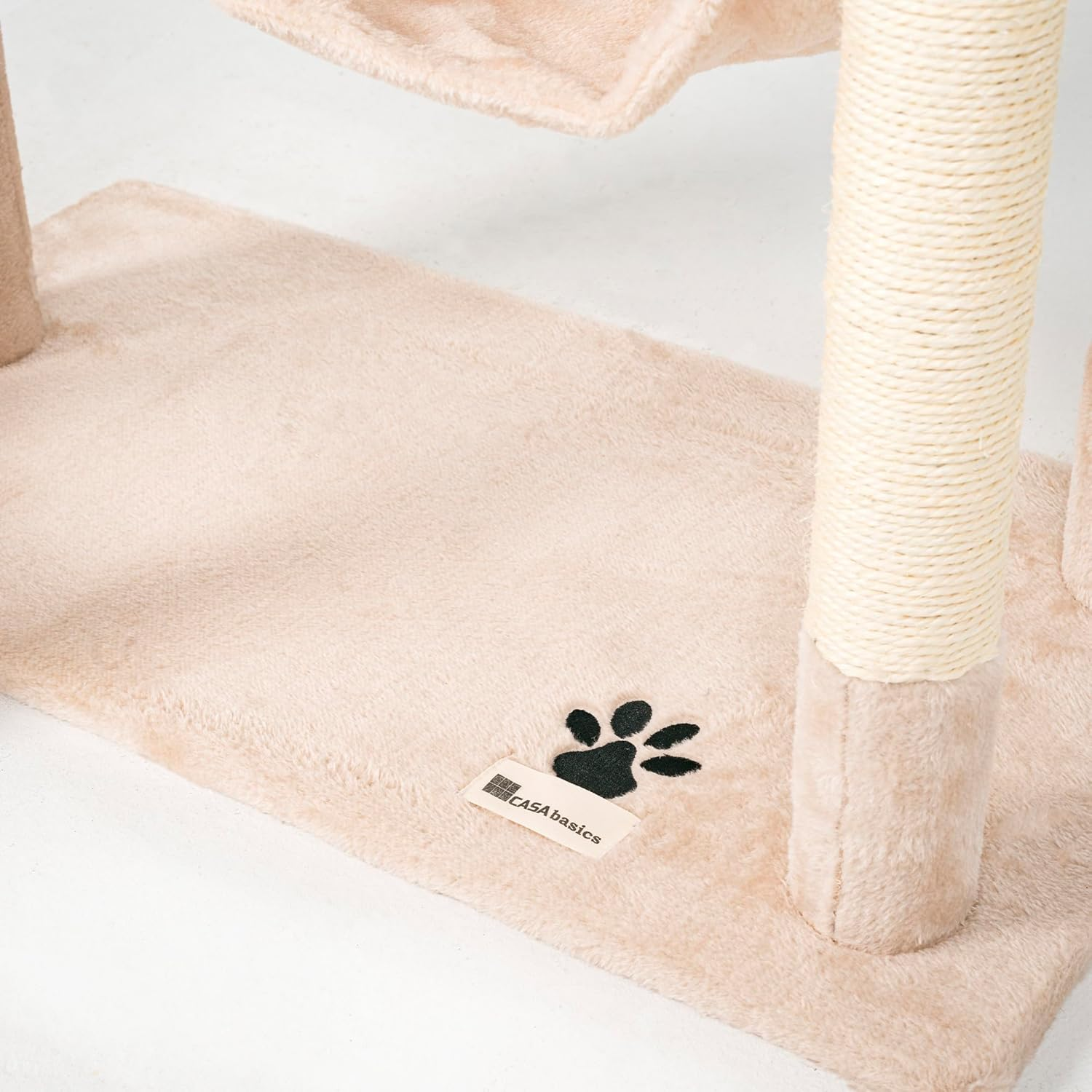 CASA Basics Multi-Level Cat Tree, 141 Cm Height, Plush Covered with Sisal Posts, Hammock, Cave, Platform (Beige) - Gray image number 7