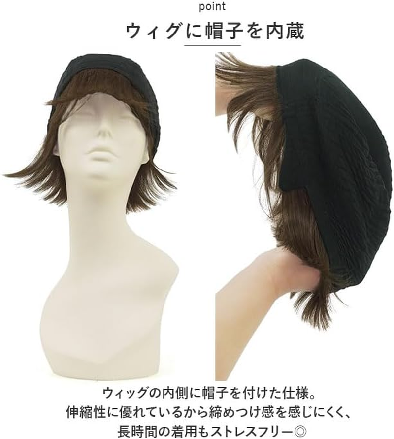 Priscilla BO-05 Hat Wig, Relax round Mash, Tck/Heat Resistant Chocolat Black image number 4