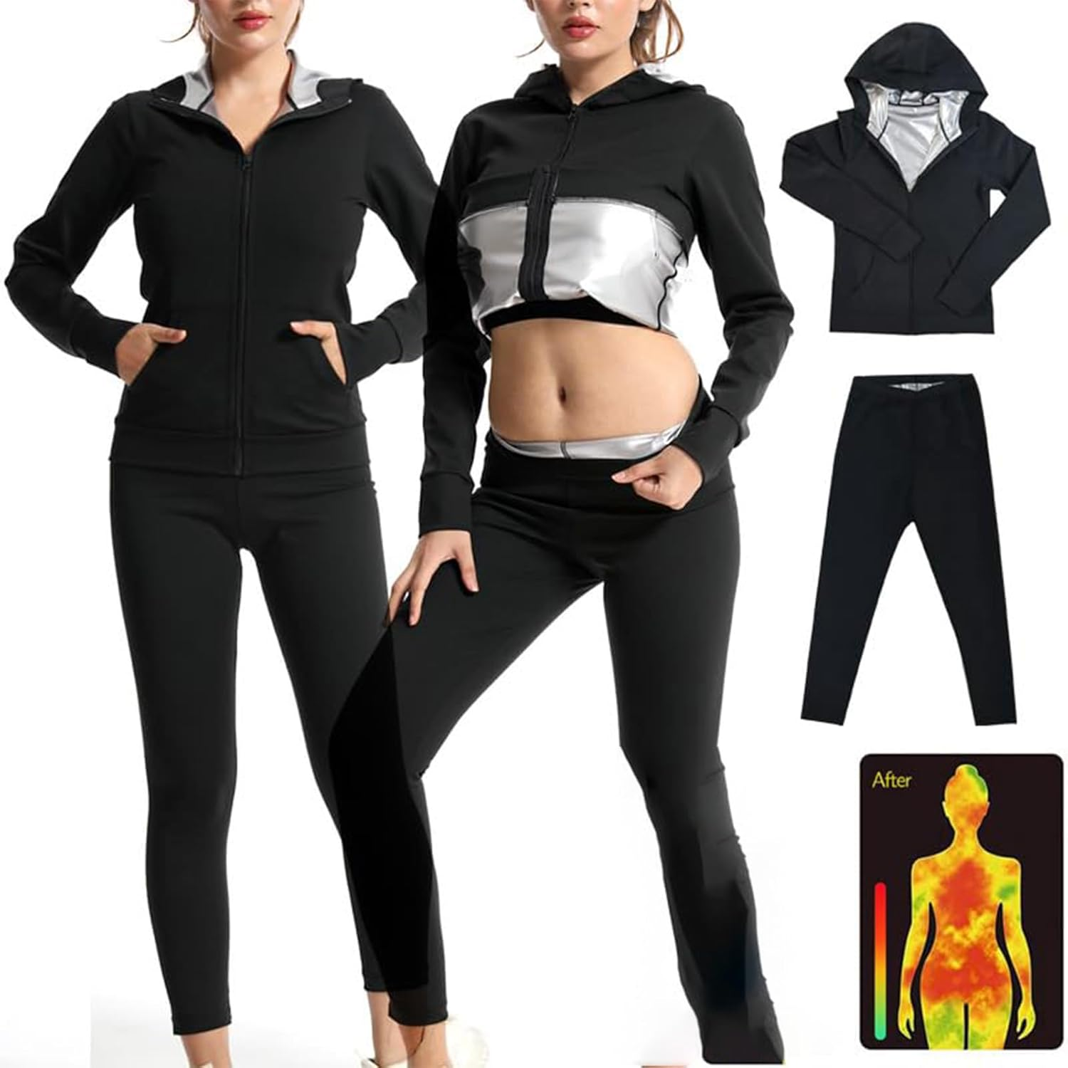 Kapeicamper Sauna Suit Women Weight Loss Gym Sweat Suits Workout Jacket Lock Sweating Profusely Pants Workout Fitness Compression Sweat Suits for Women image number 1