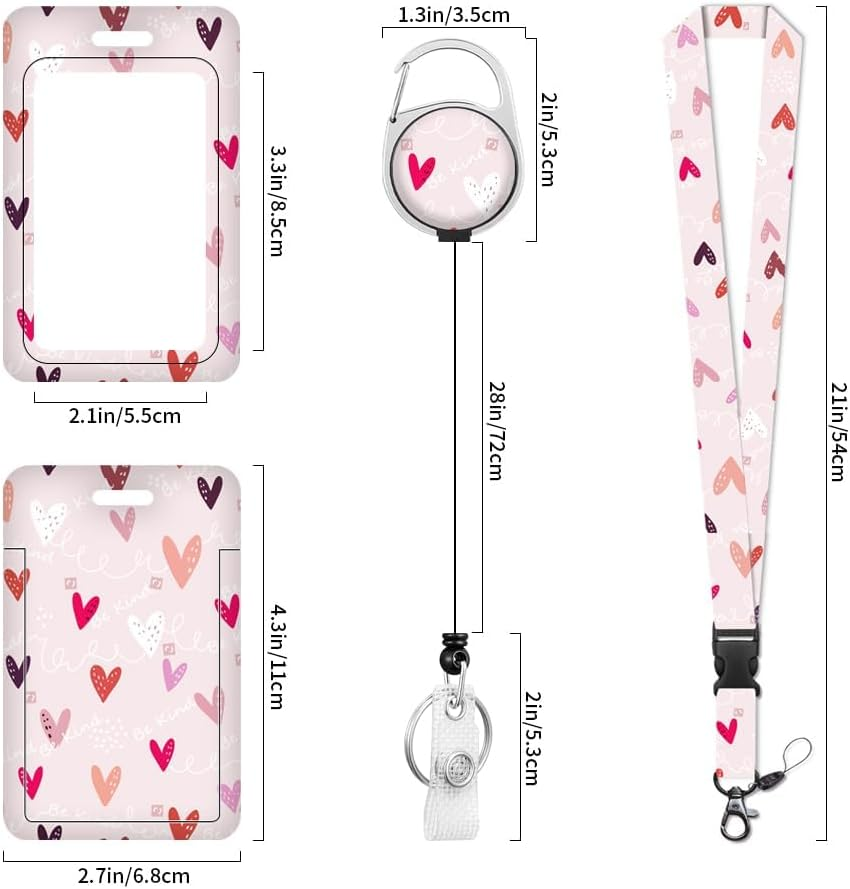 Lanyards for ID Badge Holder for Women Cute, Teacher Lanyard with ID Holder Clip,Retractable Keychain Badge Reel Heavy Duty, Teacher Nurse Work Office Gifts (Heart)