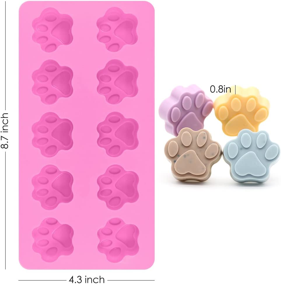 3 Pack Silicone Ice Molds Trays with Puppy Dog Paw and Bone Shape, Finegood Reusable Bakeware Maker for Baking Chocolate Candy, Oven Microwave Freezer Dishwasher Safe - Pink, Red, Purple image number 2