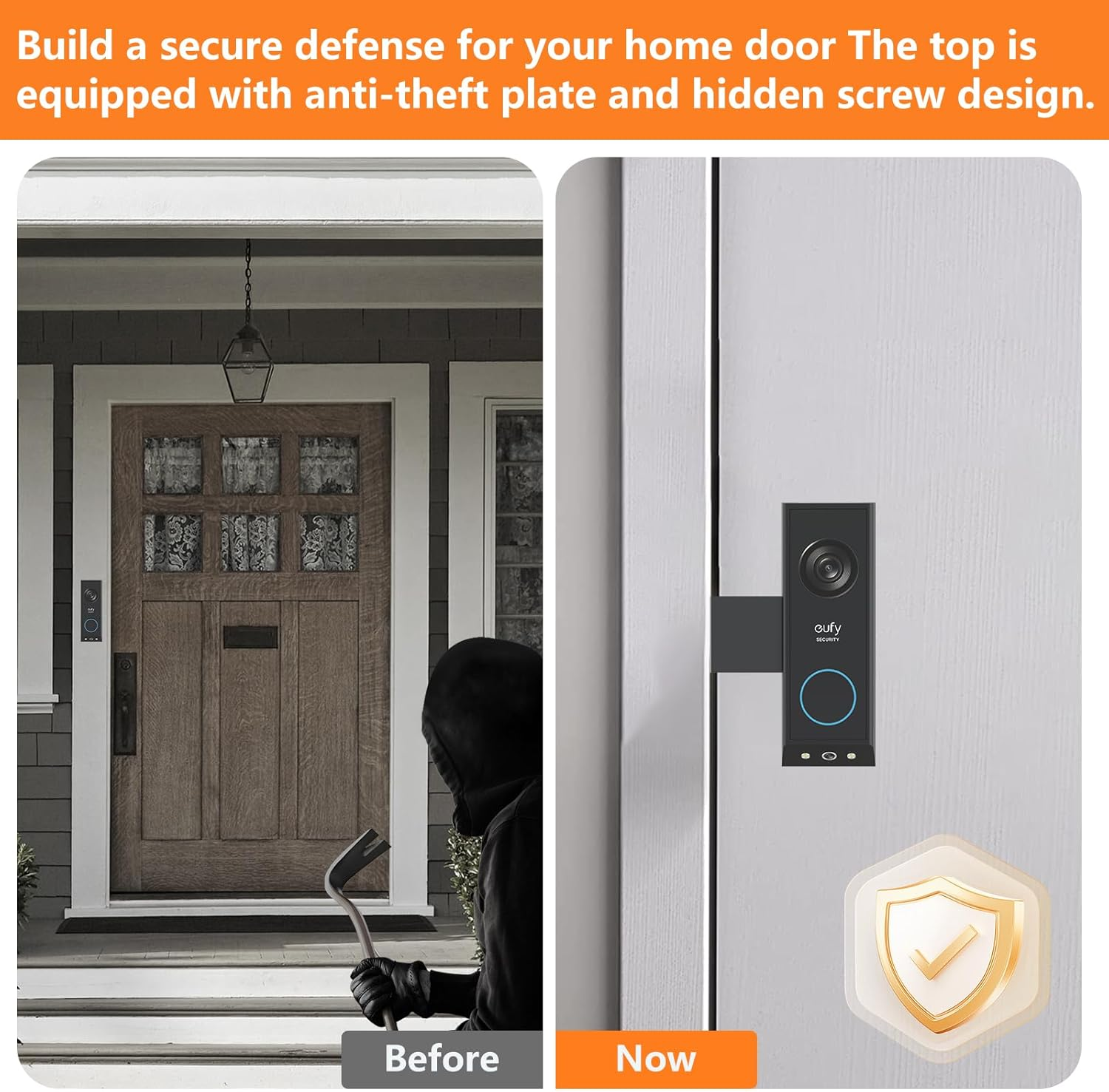 Anti Theft Doorbell Mount for Eufy E340, No-Drill Adjustable Doorbell Camera Mount Compatible with Eufy Doorbell, Not Block Doorbell Sensor, Apartment Doorbell Holder for Renters, Black