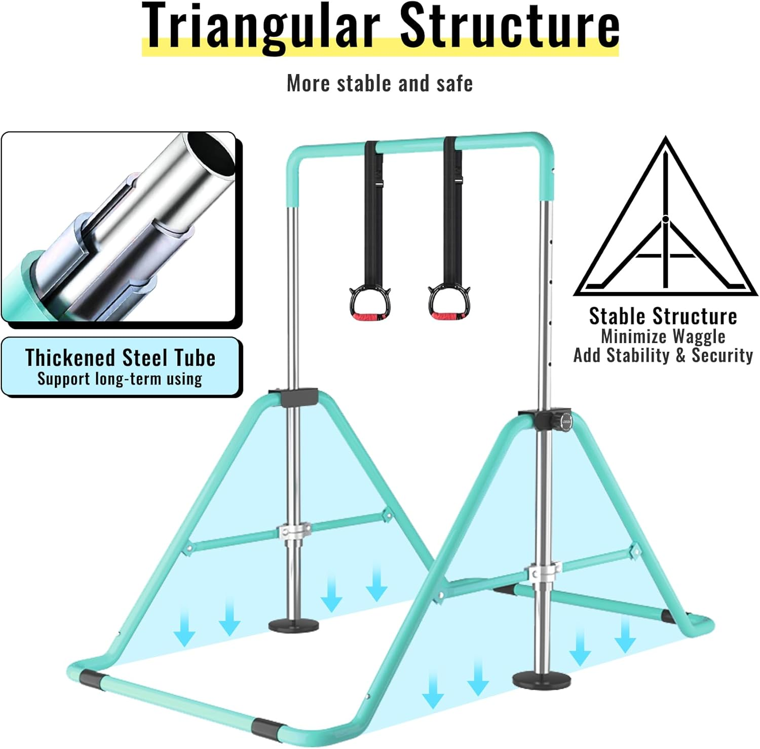 WATBKHE Gymnastic Bars for Kids, Horizontal Bars with Adjustable Height, Folding Gymnastic Training Kip Bar with Rings, Expandable Bars for Boys and Girls, Gymnastic Training Equipment for Home - Basic- Purple image number 7