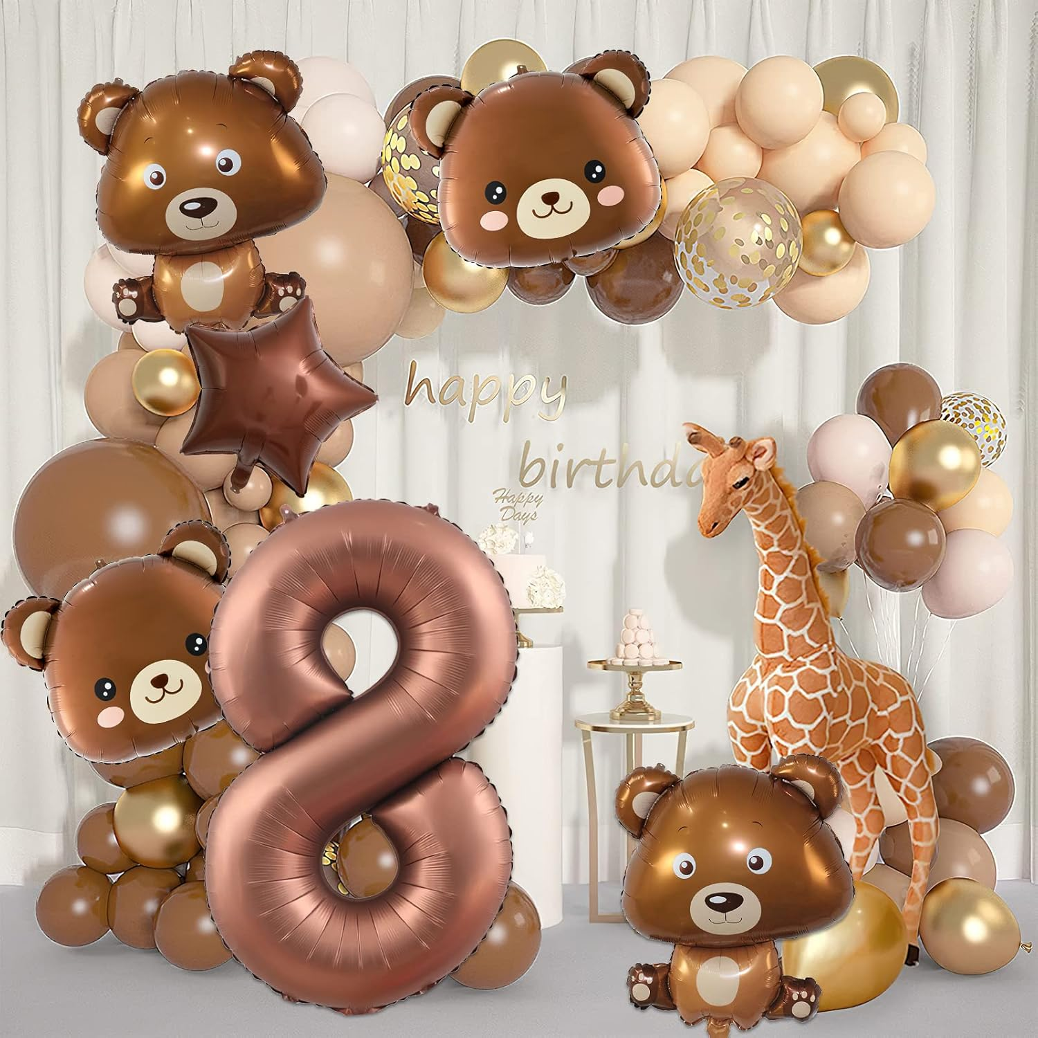 Bear Birthday Balloons,40 Inch Bear Number Balloon,Baby Shower Decorations Foil Animal Balloons (8Th) image number 2
