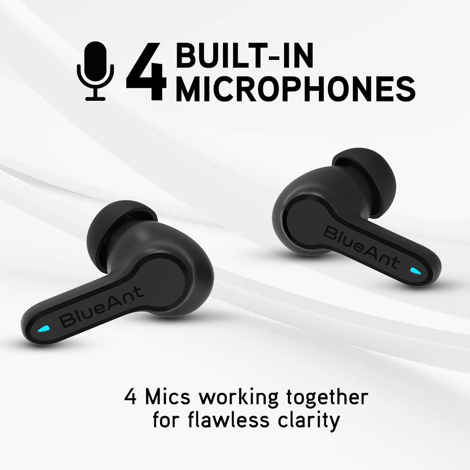 Blueant Pump Air ANC2 True Wireless Bluetooth Earbuds, Active Noise Cancelling with Transparency Mode, Big Bass Sound, Clear Calls, All-Day Battery, Sweatproof In-Ear Design, Black - White image number 4