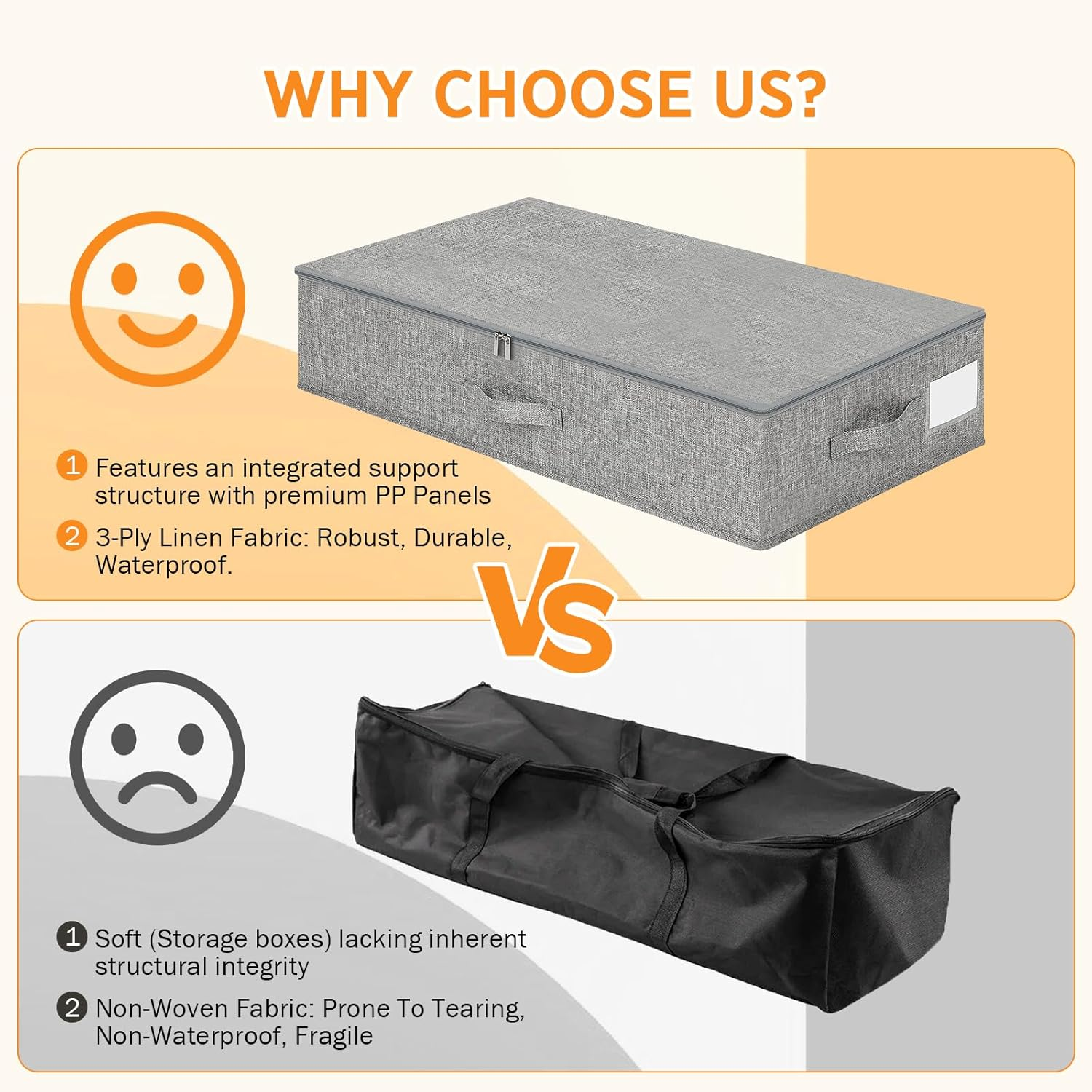 Romon Storage Box with Lid, Pack of 2, 50 L Underbed Storage and Organisation, Made of Reinforced Linen for Dresses and Bedding, Foldable Large Underbed Storage with Label Compartment, Grey image number 4