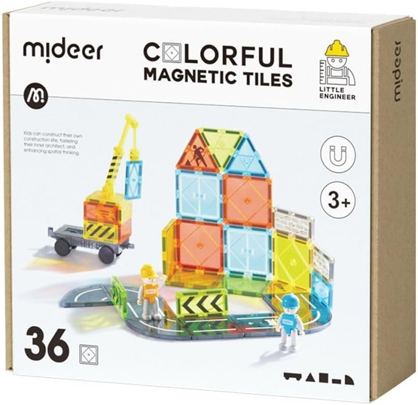 Mideer Magnetic Tiles Road Set with Extendable Magnetic Crane, City Construction Building Toys for Toddlers STEM Preschool Toys Ages 4-6 5-7, Gifts for 3+ Year Old Boys Girls Kids Toys with Car image number 3