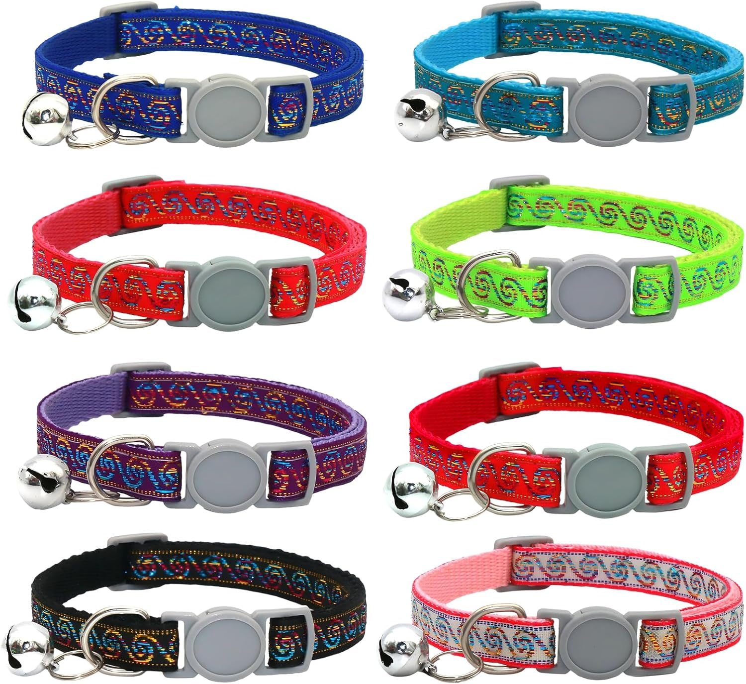 4 Pcs Cat Collar with Bell Non Breakaway Polyester Kitten Collar Adjustable Quick Release Safety Kitten Collars for Girl Boy Cats Small Dogs Puppies Pet Party Supplies Accessories (A) image number 1