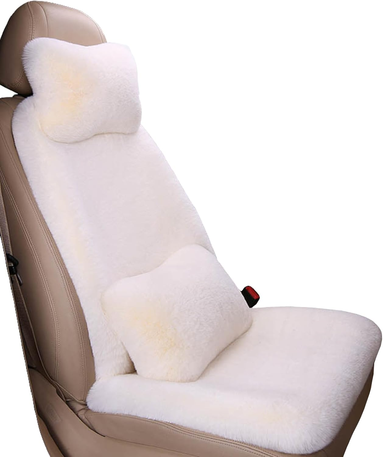 Car Seat Covers Fluffy Fuzzy Cuchion with Car Headrest & Lumbar Support Cushion, 4Pcs Universal Soft Cozy Fur Plush Seat Cushion Interior Accessories for Car Suvs RV (Off-White)