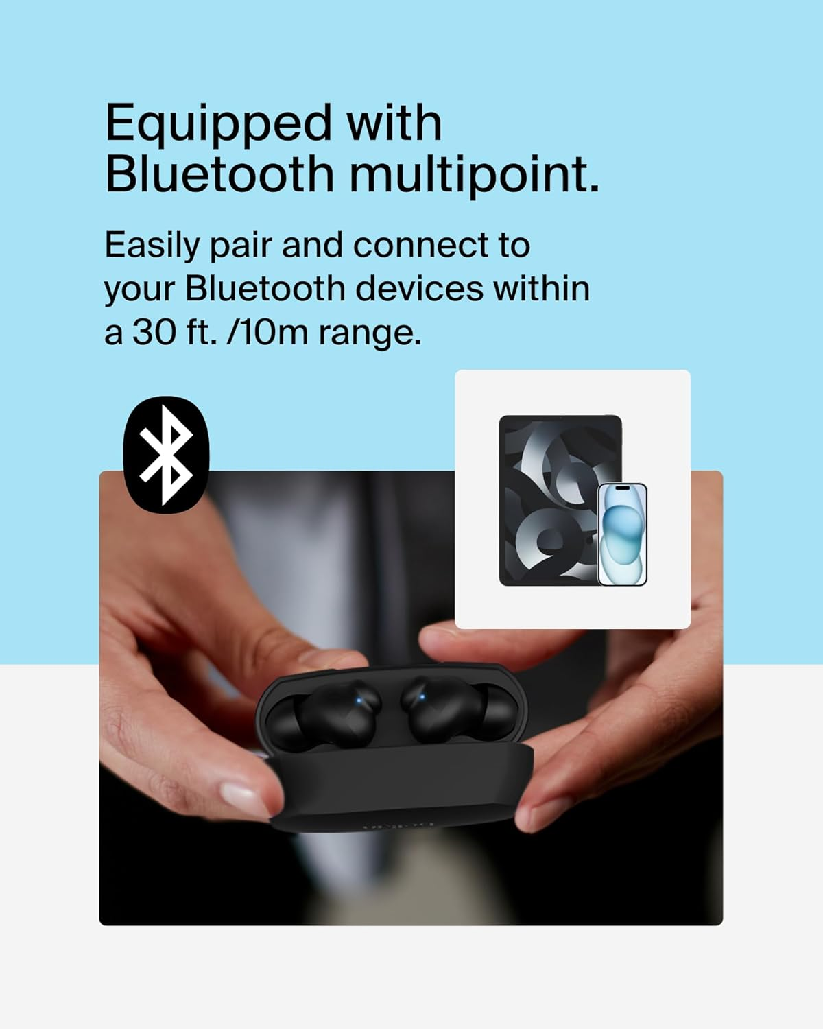 Belkin Soundform Rhythm True Wireless Earbuds with Built-In Microphone, USB-C Fast Charging, 28H Battery Life, IPX5 Water Resistance - Bluetooth Earbuds for Iphone, Ipad, Galaxy, Pixel, & More - Black image number 3