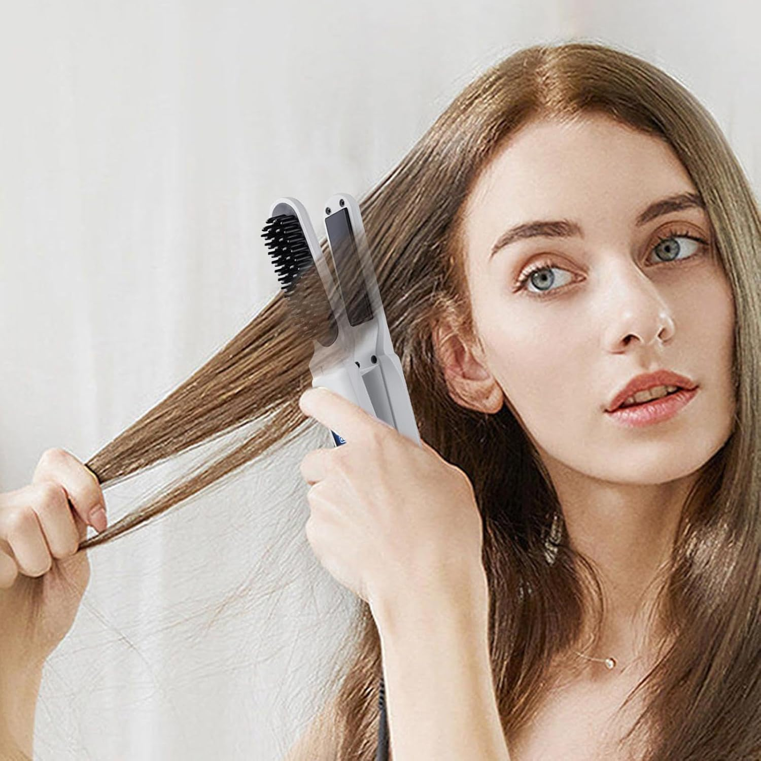 Portable Hair Styling Brush, Function Straightener and Curler, Wireless Hair Straightener, Rechargeable Flat Iron Brush, Negative Ion Hair Smoother, Cordless Curling Iron Brush image number 1