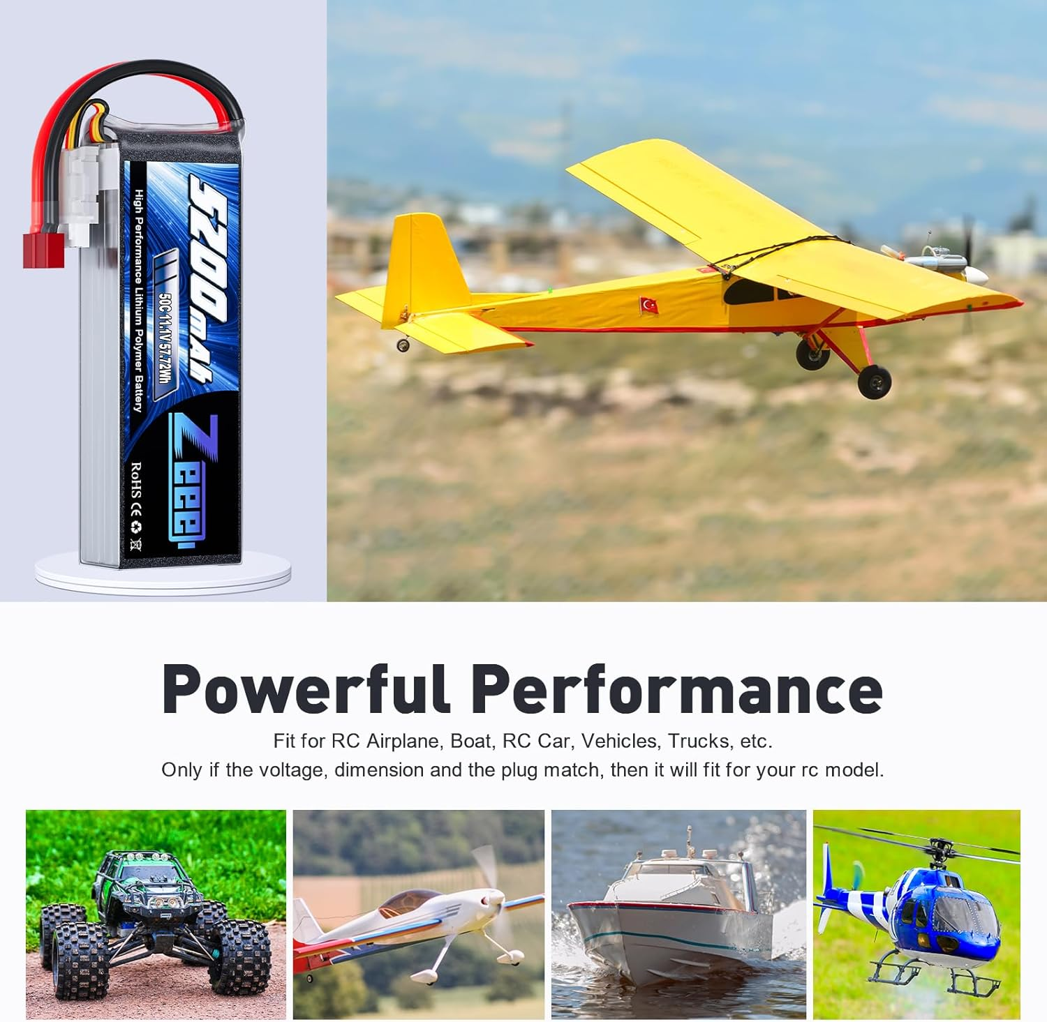 Zeee 3S Lipo Battery 5200Mah 11.1V 50C RC Battery with T Connector Compatible with RC Plane DJI Quadcopter Airplane Helicopter Car Truck Boat image number 1