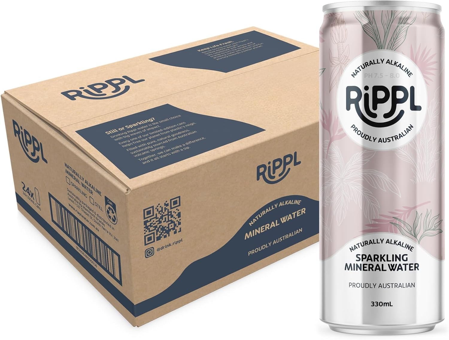 Rippl Floral Canned Sparkling Mineral Water, 330 Ml, 24 Pack image number 1