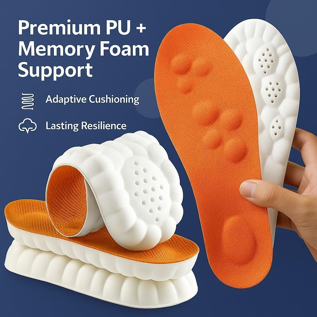 Steppers Insoles &ndash; 4D Cloud Cushion Memory Foam Shoe Inserts with Arch Support &ndash; Comfort Insoles for Men & Women &ndash; All Day Walking Running Work Support, Relieve Foot Fatigue (Orange,Men 9-10.5/Women 10.5-12) image number 5