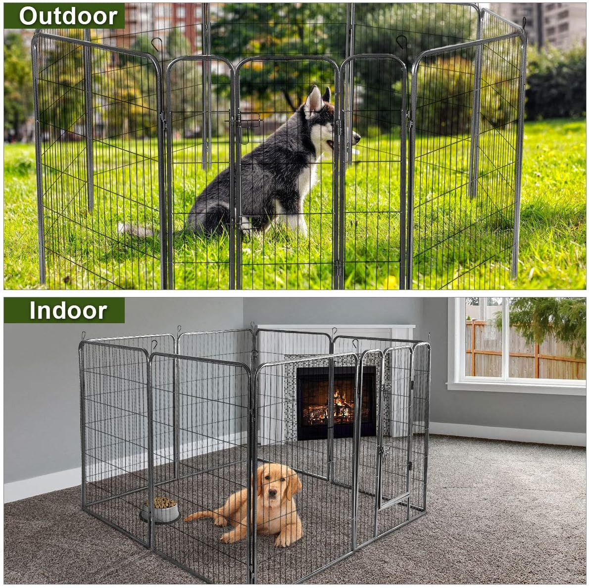 Giantex 40 Inch Dog Fence with Door, 16/8 Panels Dog Playpen for outside Large Dogs, Portable Pet Playpen Fencing Enclosures, Heavy Duty Metal Camping Fences for the Yard (8 Panels, 40 Inch) image number 6